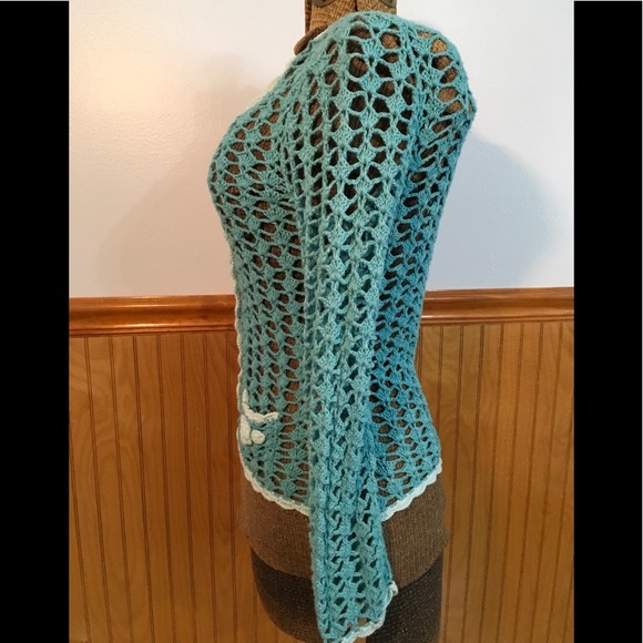 🧵 teal blue crocheted sweater by August Silk - Picture 5 of 6